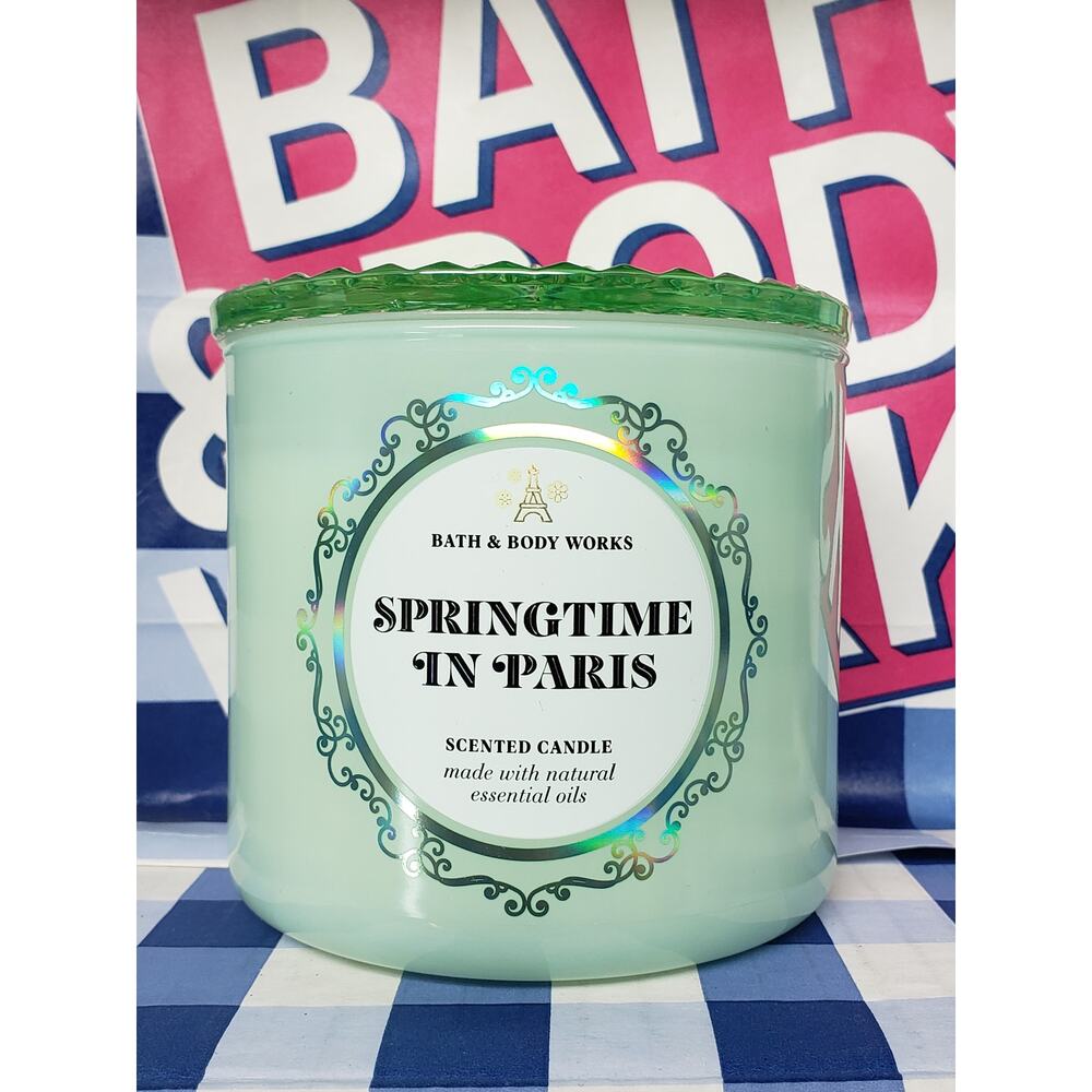 BBW Springtime In Paris w. Glass Lid Large 3 Wick Candle Home Fragrance Decor